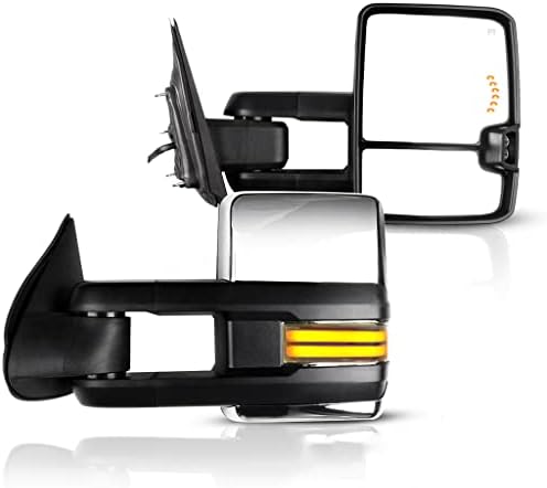 ECCPP Towing Mirrors, A Pair of Exterior Automotive Mirror fit 2014-2018 for Chevy Silverado for GMC Sierra with Running Reversing Lights Power Operation Heated Arrow Signal Chrome Housing