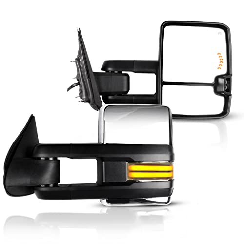 Eccpp Towing Mirrors, A Pair Of Exterior Automotive Mirror Fit 2014-2018 For Chevy Silverado For Gmc Sierra With Running Reversing Lights Power Operation Heated Arrow Signal Chrome Housing #TOP10