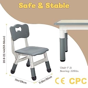FUNLIO Adjustable Kids Chair 2pcs 3 Level Height Adjustable Toddler Chair for Ages 3 8 Sturdy Child Chair with Maximum Bearing 220lbs for ClassroomsDaycaresHomes CPC CE Approved Grey