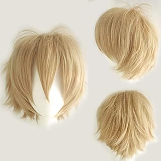 YEESHEDO Unisex Short Bob Anime Cosplay Wigs Full Natural Layer Straight Fluffy Hair Costume Party Fancy Dress Wig for Women Men Boy Girls (Linen Blonde)
