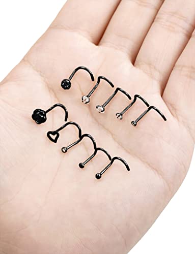 Tornito 20G 20Pcs Stainless Steel Nose Bone L Shaped Screw Studs Rings Cz Nose Ring Labret Nose Piercing Jewelry For Men Women (A1:20Pcs) (C:20Pcs Screw Shaped(Silver+Black)) #TOP5