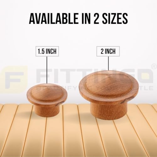 Image of Solid Teak Wood Cabinet Knobs for Kitchen Cabinets, Drawers & Dressers | Size: 2 Inch | Modern Natural Wood Finish - Pack of 2-| 3 Years Warranty |