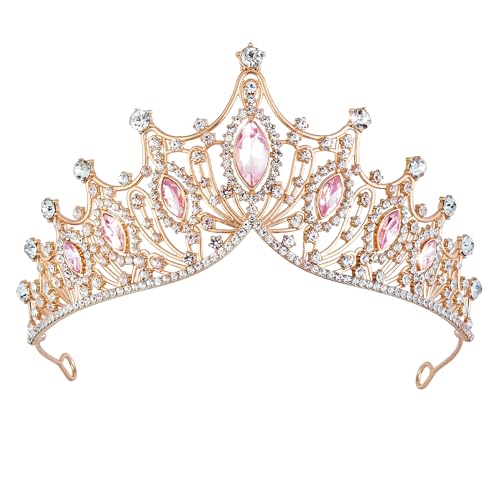 Image of Fesciory Birthday Crown for Women, Gold Plated Crystal Tiara with Sash | Sparkling Princess Queen Tiara, Adult Fit, Birthday, Wedding, Prom, Coming of Age Gifts & Halloween Costume Accessories