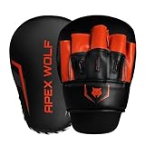 Apexwolf Boxing Focus Mitts - Curved Punch Pads for MMA Kickboxing Muay Thai Training - PU Leather Strike Pads with Wrist Support and Secure Grip - Boxing Mitts for Men Women (Pair) (Black/Orange)