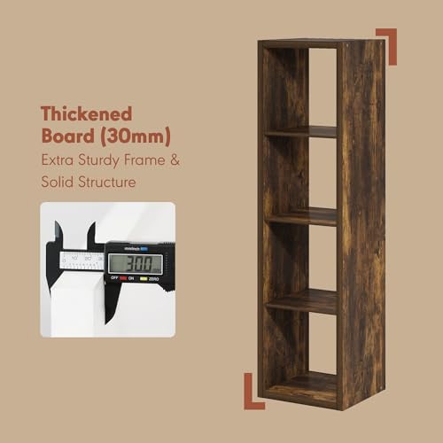 Image of Furinno Cubicle Record Player Stand, 4-Cube Vinyl Record Storage,Amber Pine | Vinyl Storage, 1.2 inchInch Extra Thick, Open Back Media Shelf for CD DVD Bluray Game Disc, for Living Room, Home Office