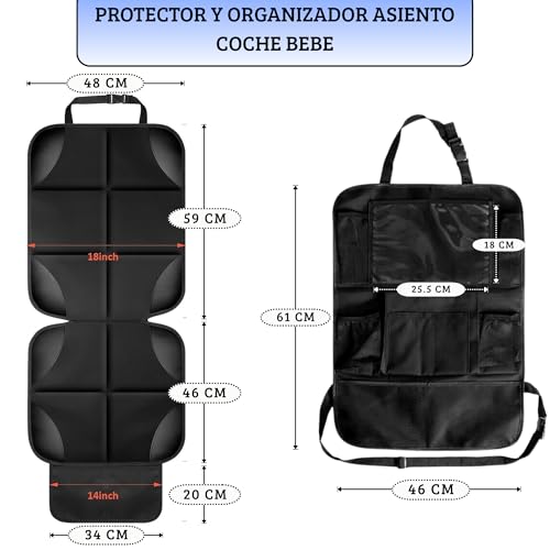 Miniatura 2 de Áz Ászator Set Protector Asiento Coche Silla Bebe Isofix Organizador Coche, Protector Silla Coche Para Bebe Y Mascotas, Protector Respaldo Y Organizador De Asiento Coche Niños Con 10 Bolsillos