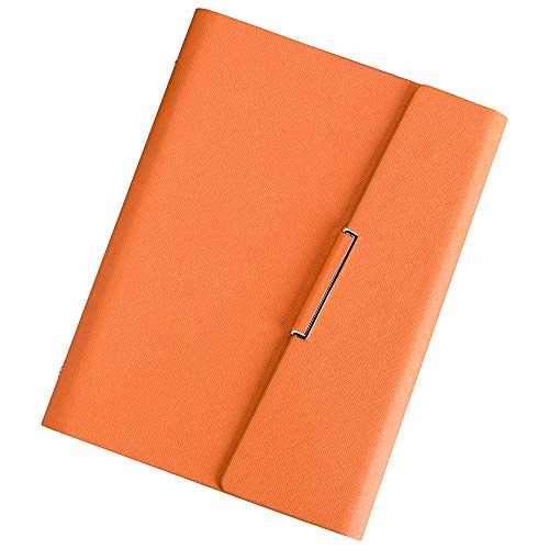 CAIZHE Refillable Hardcover Journal Notebook PU Leather Loose Leaf Notebook, Inner Pocket / 6 Ring/Cream Paper / 80 Sheets / 5.5×8.25inch (Orange)