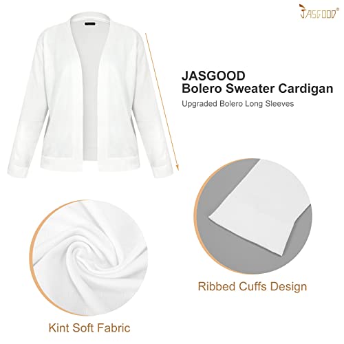 Jasgood Women's Long Sleeve Cardigan White Open Front Bolero Shrugs Sweater For Women Elegant Jeans Dress,White,M #TOP4