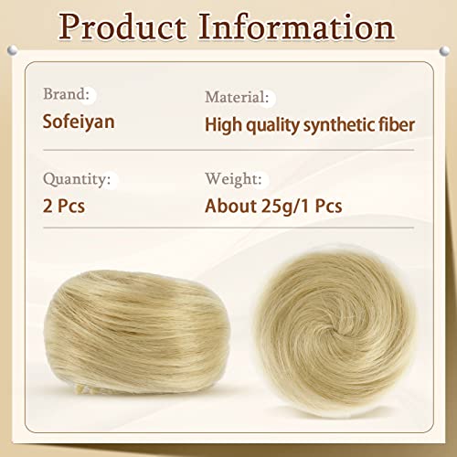 Sofeiyan 2PCS Mini Claw Clip in Hair Bun Messy Cat Ears Hair Bun Extension Synthetic Donut Wig Accessory Updo Space Bun Hair Pieces for Women Girls Golden/Bleach Blonde Mix - Image 2