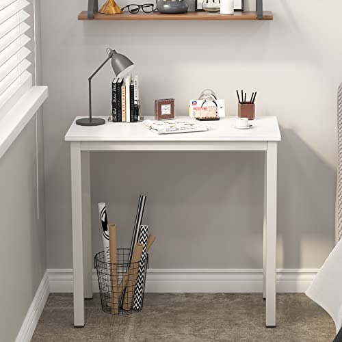 Need 31 Inch Small Computer Desk, Modern Simple Style Writing Desk for Home Office, Basic PC Work Desk with White Metal Frame, White
