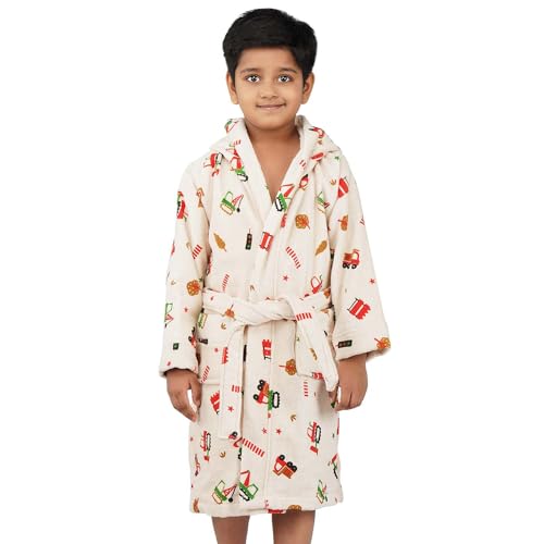 RANGOLI 100% Cotton Kids Printed Bathrobe, 400 GSM | Ultra Soft, Hooded Bathrobe for Boys and Girls with 2 Pockets and Adjustable Belt | Luxurious Gown Bathrobe for Kids