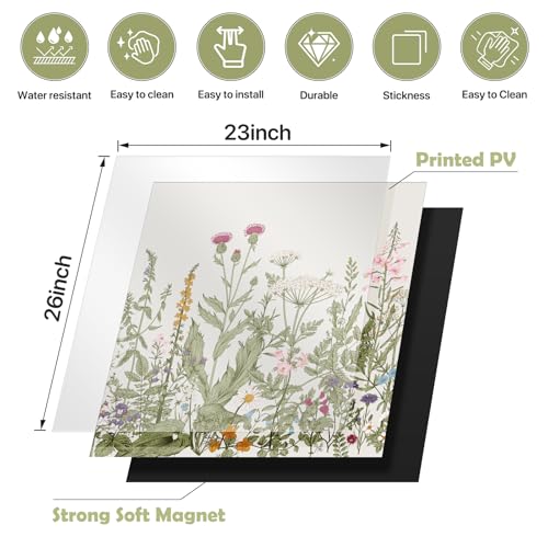 Image of Wildflowers Dishwasher Magnet Cover for Washers Fridge Cover Panel Decal Home Kitchen Decor,Washing Machine Cabinet Reusable Dishwasher Covers,26 x 23 inch