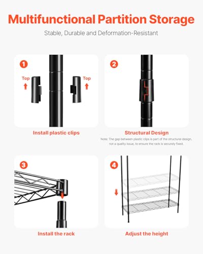 VEVOR Lagerregale für Waschmaschine & Trockner, 4-stufiges Wäscheständer-Gestell mit Kleiderstange und Haken, Zweireihige, verstellbare Waschmaschinenregale, für Lagerung und Organisation schwarz