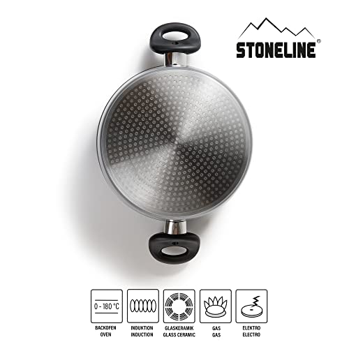 Foto von STONELINE XXL Aluguss Kochtopf 28 cm, Großer Topf mit Deckel 7 L, Antihaft beschichtet mit echten Steinpartikeln, Kochtopf Induktion 28 cm, für alle Herdarten, Backofen, Kochen ohne Fett oder Öl, Grau
