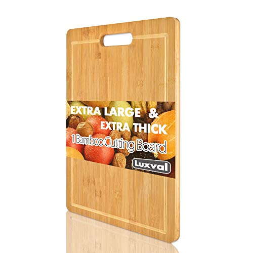 Extra Large Organic Bamboo Cutting Board (16 x 12 Inches) with Juice Grooves, Luxval Bamboo Chopping Board for Meat, Vegetable, Fruit&Cheese with Handles Grip, 100% Natural BPA Free