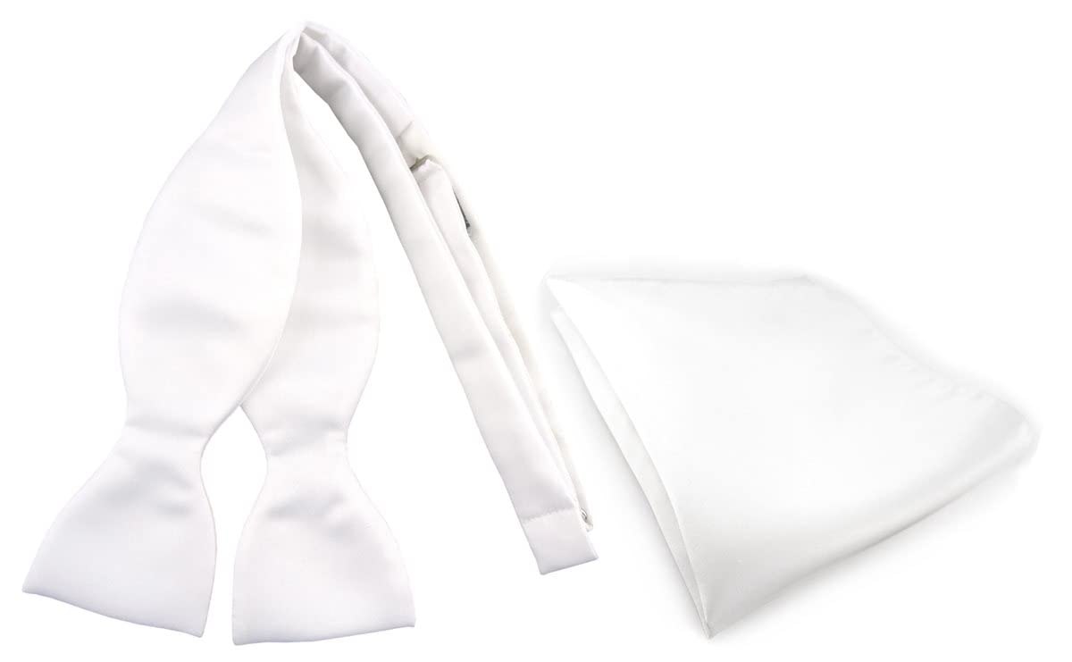 TigerTie - Satin Selbstbinder + Einstecktuch in einfarbig Uni - Fliege zum binden aus 100% reine Seide