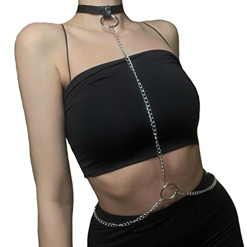 Harnais de corps sexy en faux cuir et chaîne en métal pour femme