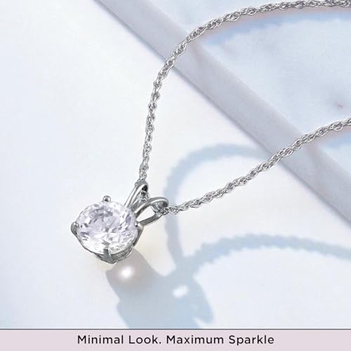 Jewelili 10K Yellow / White Gold Solitaire Pendant Necklace for Women | Dainty Round Cut Cubic Zirconia Gold Necklace 6.5MM (1 CTW), 7.5MM (1.5 CTW), 8.0MM (2.0 CTW) | 18" Rope Chain | Birthday Gift for Her | Gift Box Included4