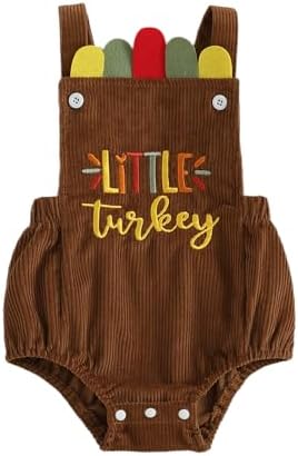 YINGISFITM My First Thanksgiving Baby Boy Outfit Newborn Turkey Onesie Bubble Romper Corduroy Overalls Thanksgiving Clothes (Little Turkey, 0-3 Months)