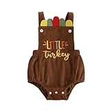 YINGISFITM My First Thanksgiving Baby Boy Outfit Newborn Turkey Onesie Bubble Romper Corduroy Overalls Thanksgiving Clothes (Little Turkey, 0-3 Months)