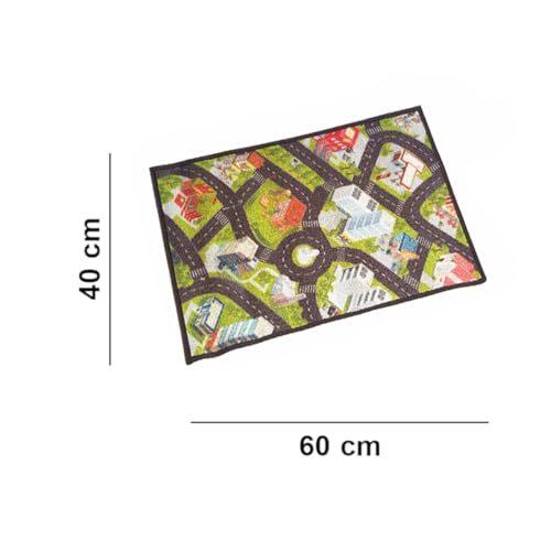 Image of Matz&More Car Track City Kids Floor Mat | 40x60 CM | Green | Nylon Tufted Gel Baking Anti-Slip | Home School Doormat | Children Play Room Entrance & Child Bedroom