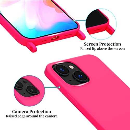 Image of Compatible with iPhone 14 Plus Case with Lanyard Crossbody iPhone Case with Strap Adjustable Shockproof Drop Protection Silicone Phone Cover for iPhone 14 Plus 6.1'' Neon Pink
