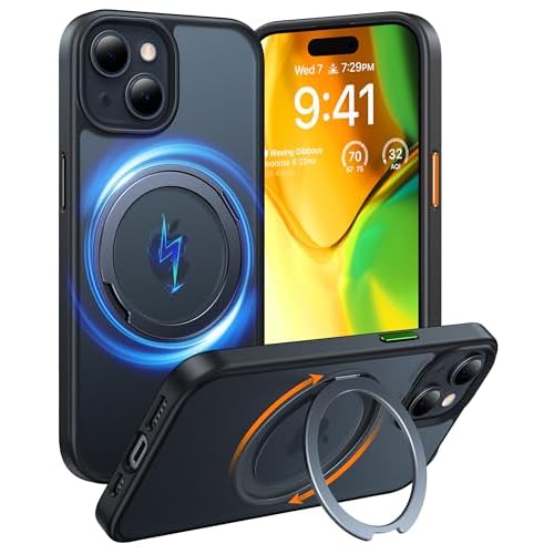 TORRAS 360° Rotatable Stand for iPhone 15 Case/iPhone 14 Case, [Compatible with MagSafe] Magnetic Ring Holder [3X Military Grade Tested] Shockproof T