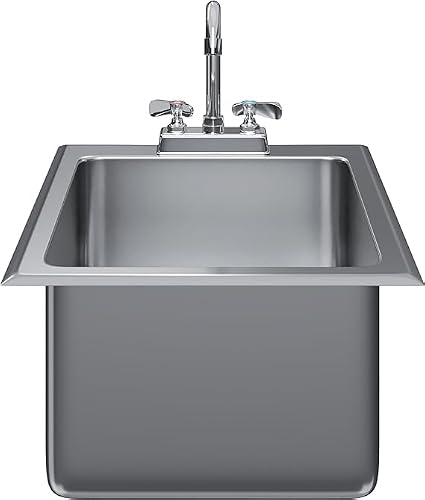 Express KitchQuip Stainless Steel Compartment Drop-In Sink with Faucet – NSF Certified (14\" x 16\" x 10\" with 1 Compartment) - Thumbnail 2
