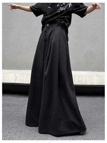 GORGLITTER Men's Baggy Wide Leg Pants Button Front Pleated Bell Pants Casual Elastic Waist Trousers with Pockets3