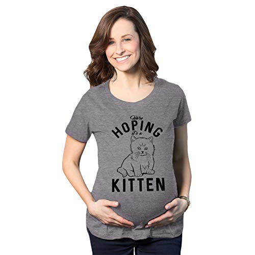 Maternity Hoping Its A Kitten T Shirt Funny Pet Cat Lover Pregnancy Tee Funny Graphic Pregnancy Tee Cool Cat Short Sleeve Maternity Shirts Dark Grey M