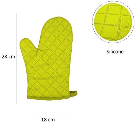 Heat Resistant Silicone Oven Gloves, Dualeco Non-Slip Cotton Quilted Kitchen Gloves, Mitts for Cooking, Grilling, Baking, Barbecue Potholder 1 Pair, Green