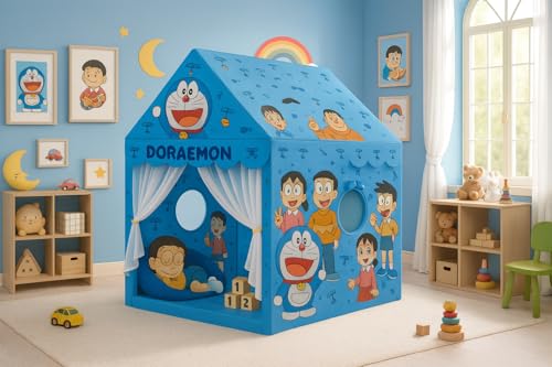 Image of XEMOX, Light Weight Kids Play Tent House - Fun, Foldable, and Durable for Indoor & Outdoor Toys for 3 to 10 Year Old Kids (DORAMOON)