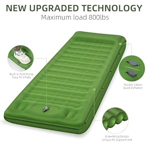 FNARMW Camping Sleeping Pad, Extra Thick 5 Inch Camping Mat with Pillow Built-in Foot Pump Inflatable Sleeping Pads Compact for Camping Backpacking Hiking Traveling Tent(Green) — photo 4 of 6