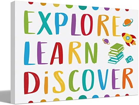 Explore Learn Discover Canvas Wall Art Prints Decor for Home Living Room Office Classroom Library Homeschool，Education Themed Paintings Art Decor 11x14 Inches，School Science Education Art Gifts