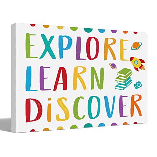 Explore Learn Discover Canvas Wall Art Prints Decor For Home Living Room Office Classroom Library Homeschool，Education Themed Paintings Art Decor 11X14 Inches，School Science Education Art Gifts #TOP1
