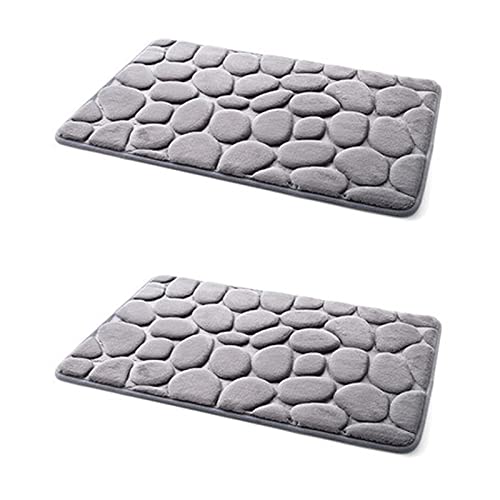 Lot de 2 tapis de bain antidérapants Motif galets Gris
