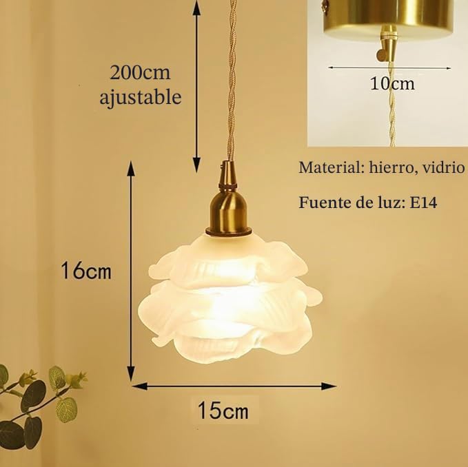 Lámpara colgante de cristal con forma de flor francesa, estilo antiguo, con forma de pétalo de rosa. Lámpara de techo pequeña, de estilo nórdico moderno, ideal para mesa de comedor, isla de cocina, fr
