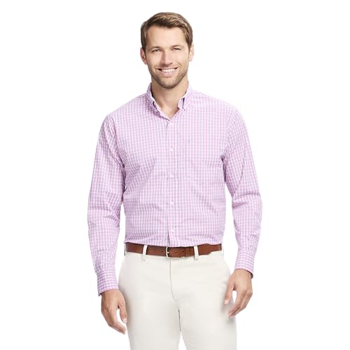 Izod Men's Performance Comfort Long Sleeve Plaid Button Down, Pink Lemonade Multi Check, Large by IZOD - Used condition - US$30.83