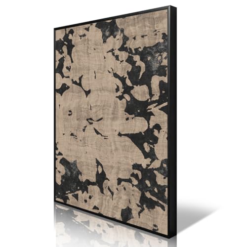 Neutral Floral Pattern Canvas Wall Art, Black Beige Moody Flowers