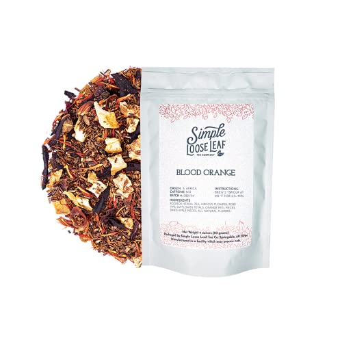 Simple Loose Leaf Blood Orange Herbal Tea - Caffeine-Free, Organic Loose Leaf Herbal Tea | Light & Earthy Citrus Flavor | All-Natural, Hand Packaged in USA, 4 oz