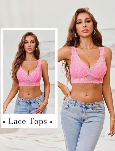 Image of Avidlove Bralettes for Women Lace Bra Non Padded Longline Bralette Deep V Triangle Sexy Everyday Lingerie Bras