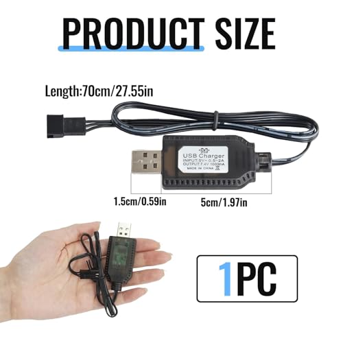 RC Ladekabel 7,4V LiPo Akku Ladegerät USB Kabel mit SM-3 PIN Stecker, kompatibel mit RC Autos, Drohnen, Quadcopter, ferngesteuerten Spielzeugen,Sicheres Laden mit Überladeschutz und LED-Anzeige