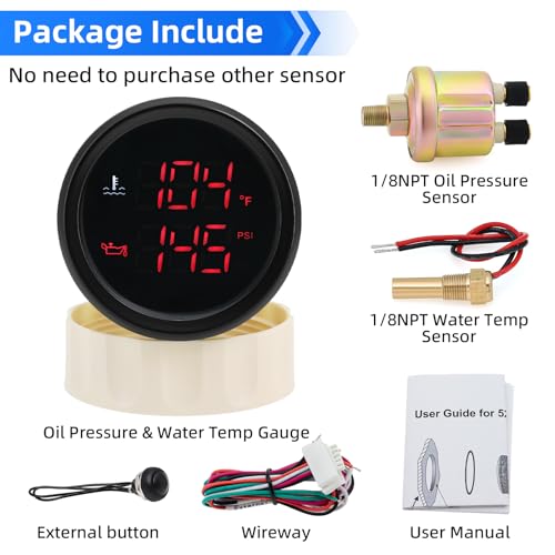 Artilaura AR-TLE52PIWTF-BNR+SENSOR 2In1 Oil Pressure Gauge And Water Temp Gauge Fahrenheit F 2 Inch 52Mm Digital Auto Gauge Kit thumb #5