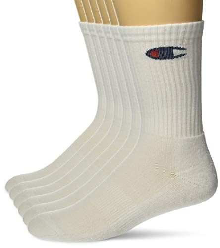 Champion Men's Double Dry Moisture Wicking Logo 6-Pack Crew Socks, White, Shoe Size: