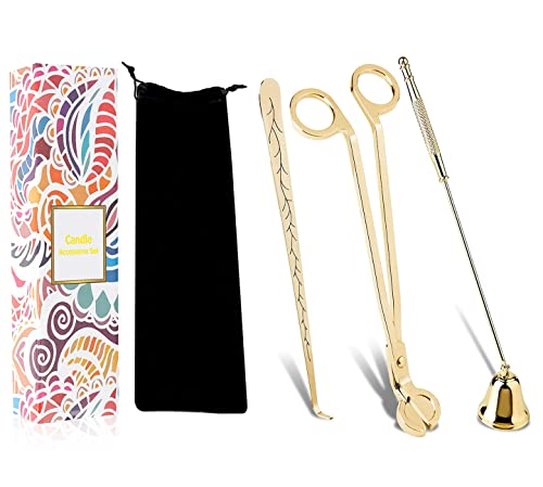 Canirologas Candle Accessory Set, Candle Wick Trimmer, Candle Cutter, Candle Snuffer, Candle Wick Dipper Accessory Set (Gold)