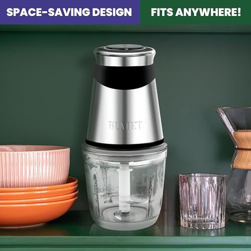 BUMET Electric Food Processor Vegetable Chopper 500W with 2.5 Cup Glass Bowl and Stainless Steel 4 Blades Cutter Mini Food Chopper for Home Use, Mincing, and Puree for Kitchen Aid, Baby Food by BUMET - Used condition - Image 7