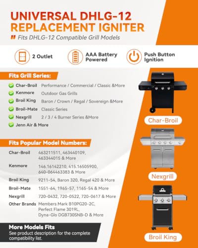 Image of DHLG-12 Grill Igniter for CharBroil, Universal 2 Outlet Ignitor Replacement