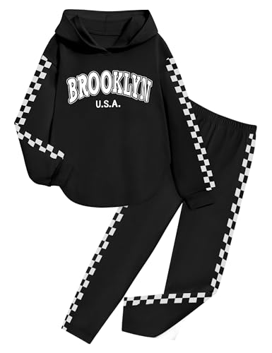 KANGKANG Girls Clothes Fall Winter Outfits Graphic Hooded Sweatsuits Sweatpants 2Pcs Set