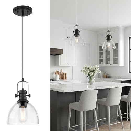 Image of 7.5 inch Matte Black Pendant Lights Kitchen Island, Clear Glass Shade