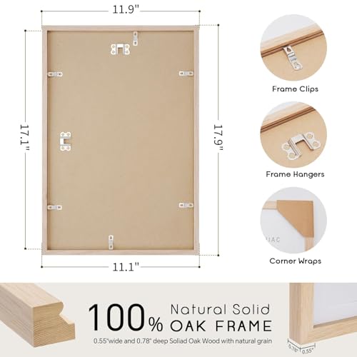 11x17 Oak Wood Picture Frame - Minimalist 11x17 Poster Frame, 11"x17" Frame Wood, Natural Solid Wooden Picture Frames for Wall Art Photo and Prints(3 Pack, Beige)